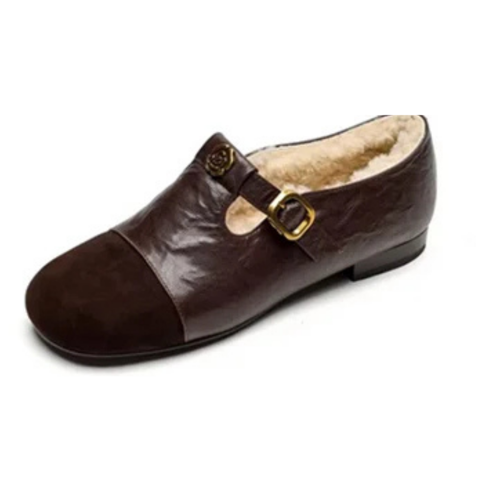 HOKUJO™ – 本革シープスキン マリージェーン カメリアアクセント付き