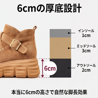 MIYORA™ - 軽量スエード厚底ブーツ（6cmヒールアップ）