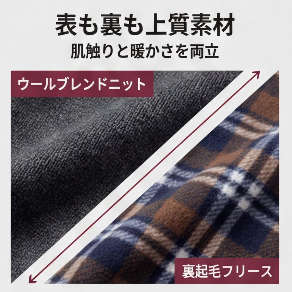 MIYORA™ - メンズ立ち襟ニット（裏起毛・リバーシブル）