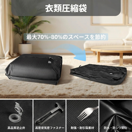 SPACEPAQ™ – 防水圧縮トラベルバッグ（2枚セット＋電動ポンプ付き）