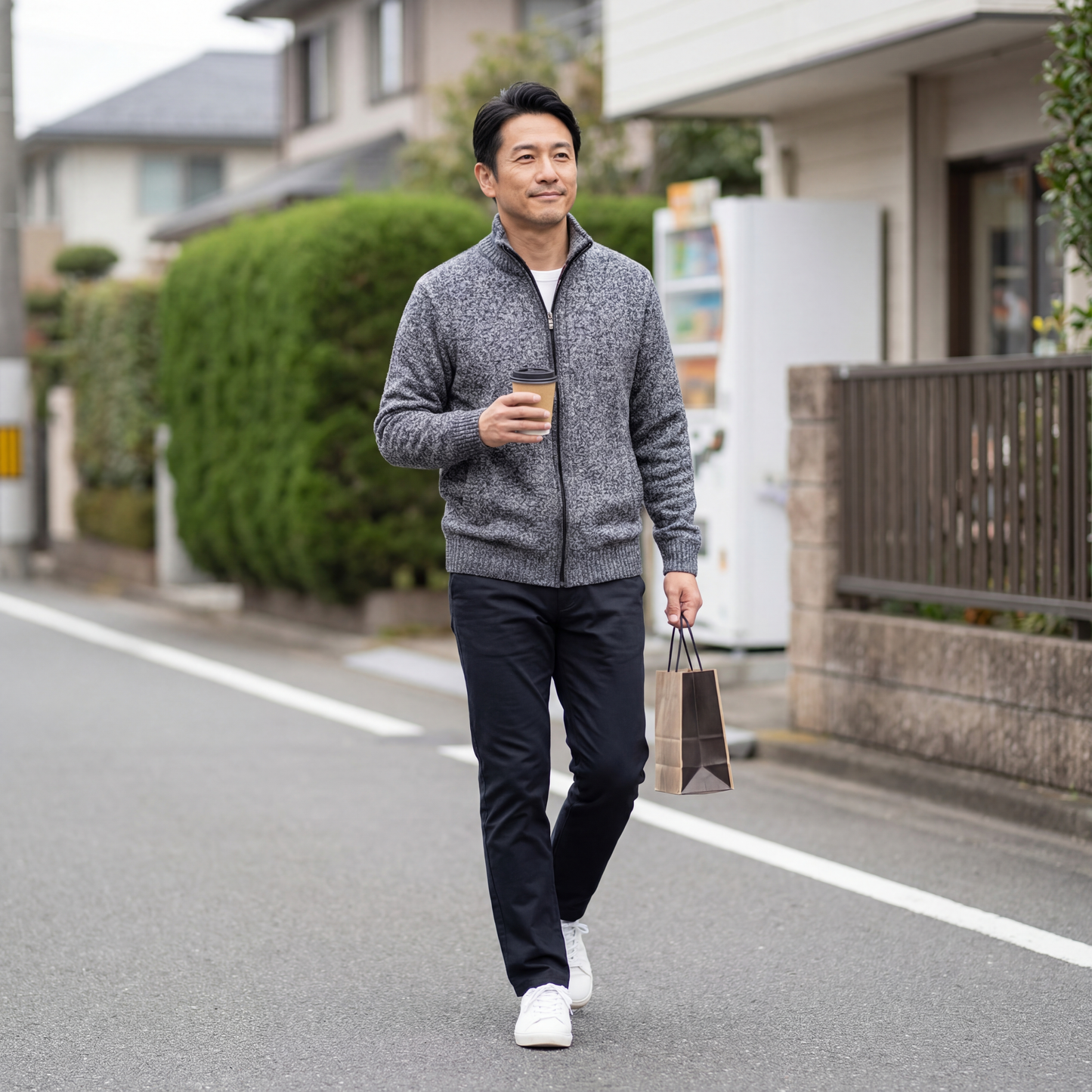 MIYORA™ - メンズ立ち襟ニット（裏起毛・リバーシブル）