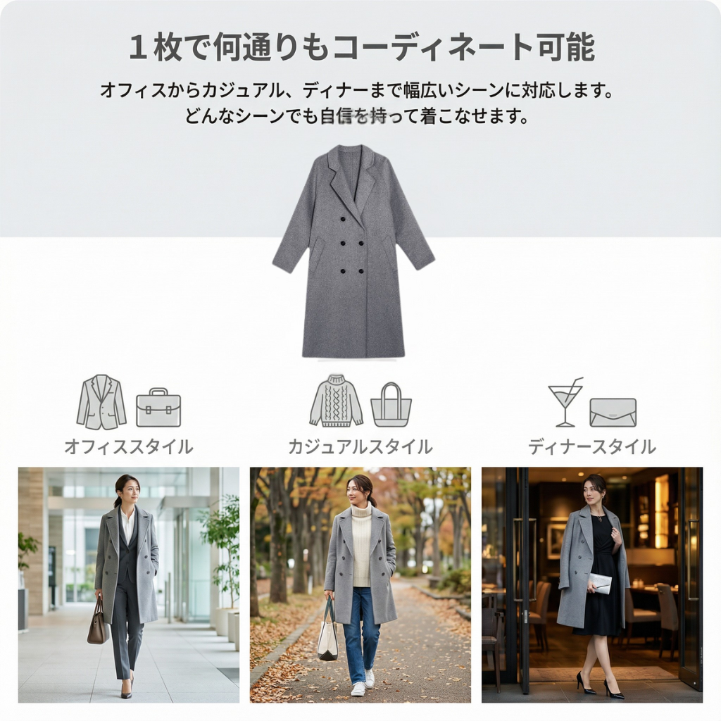 CASCARA™ – 洗練ダブルレイヤーウールコート