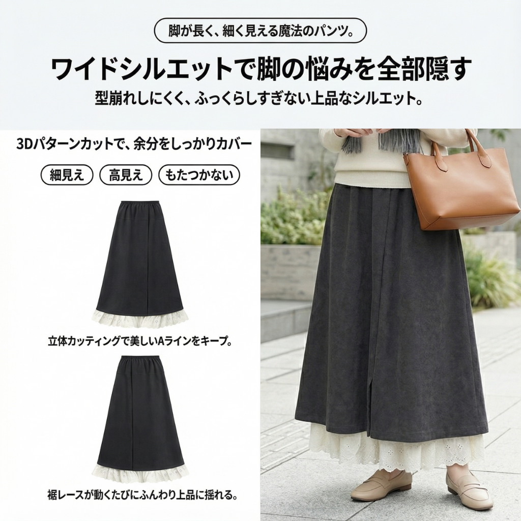 KOKOCHI™ – レース裾付きワイドレッグインナーパンツ