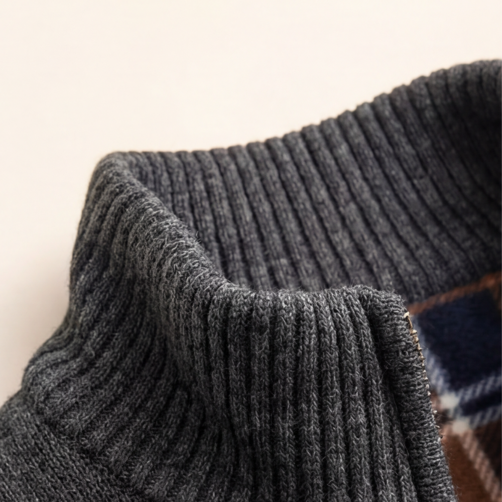 MIYORA™ - メンズ立ち襟ニット（裏起毛・リバーシブル）