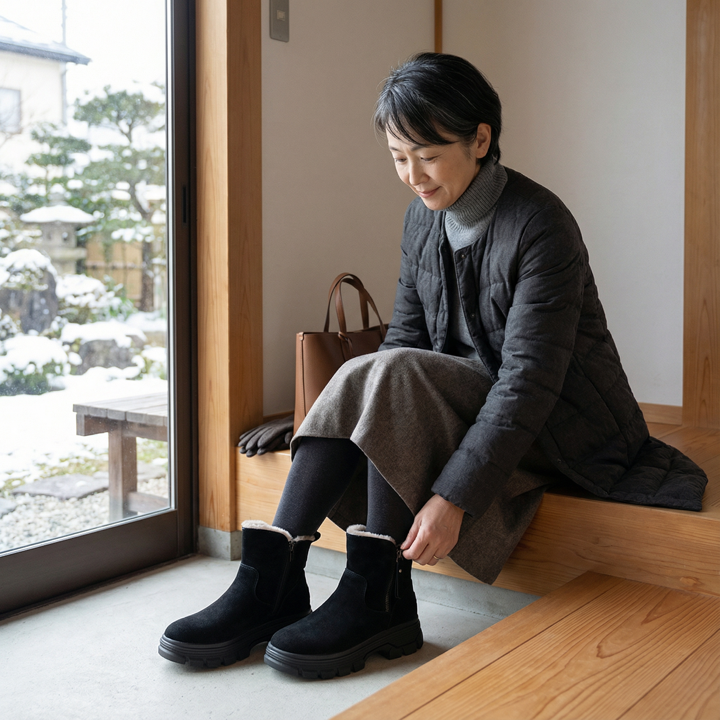 NUKURA™ – 4cm身長アップ ラビットファー スエード アンクルブーツ