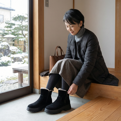 NUKURA™ – 4cm身長アップ ラビットファー スエード アンクルブーツ