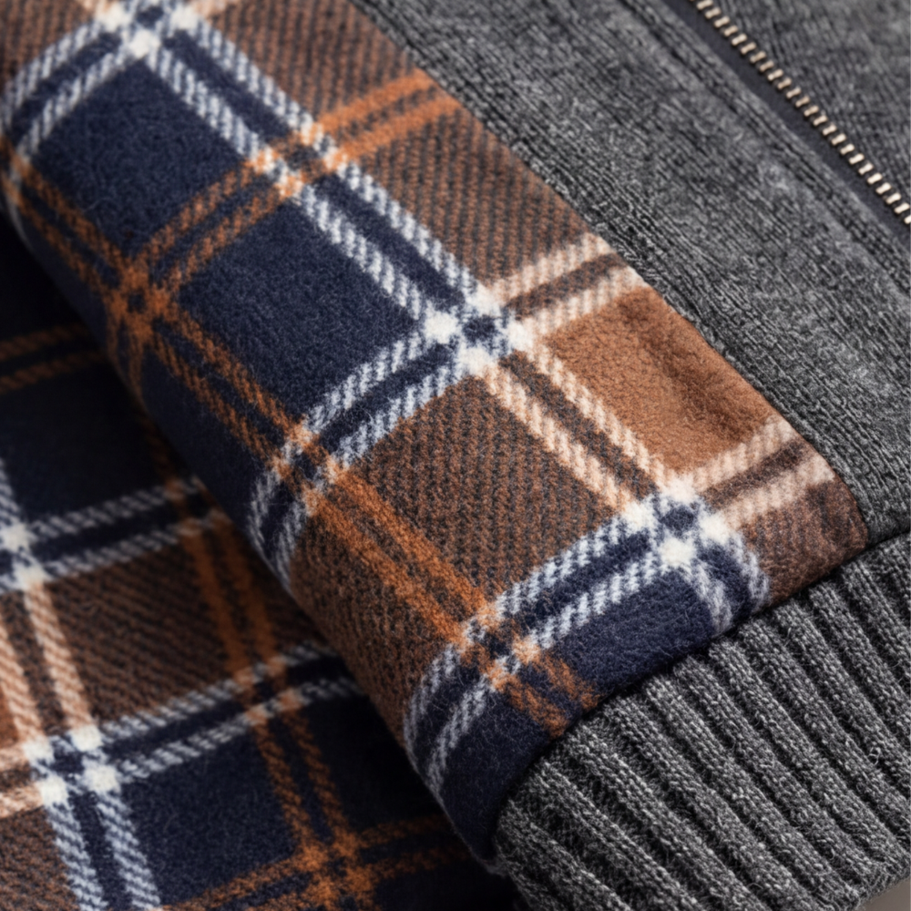 MIYORA™ - メンズ立ち襟ニット（裏起毛・リバーシブル）