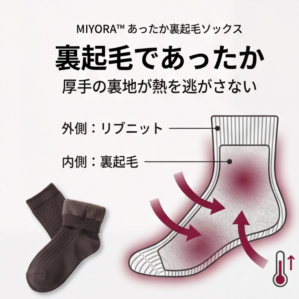 MIYORA™ - あったか裏起毛ソックス（5足セット)