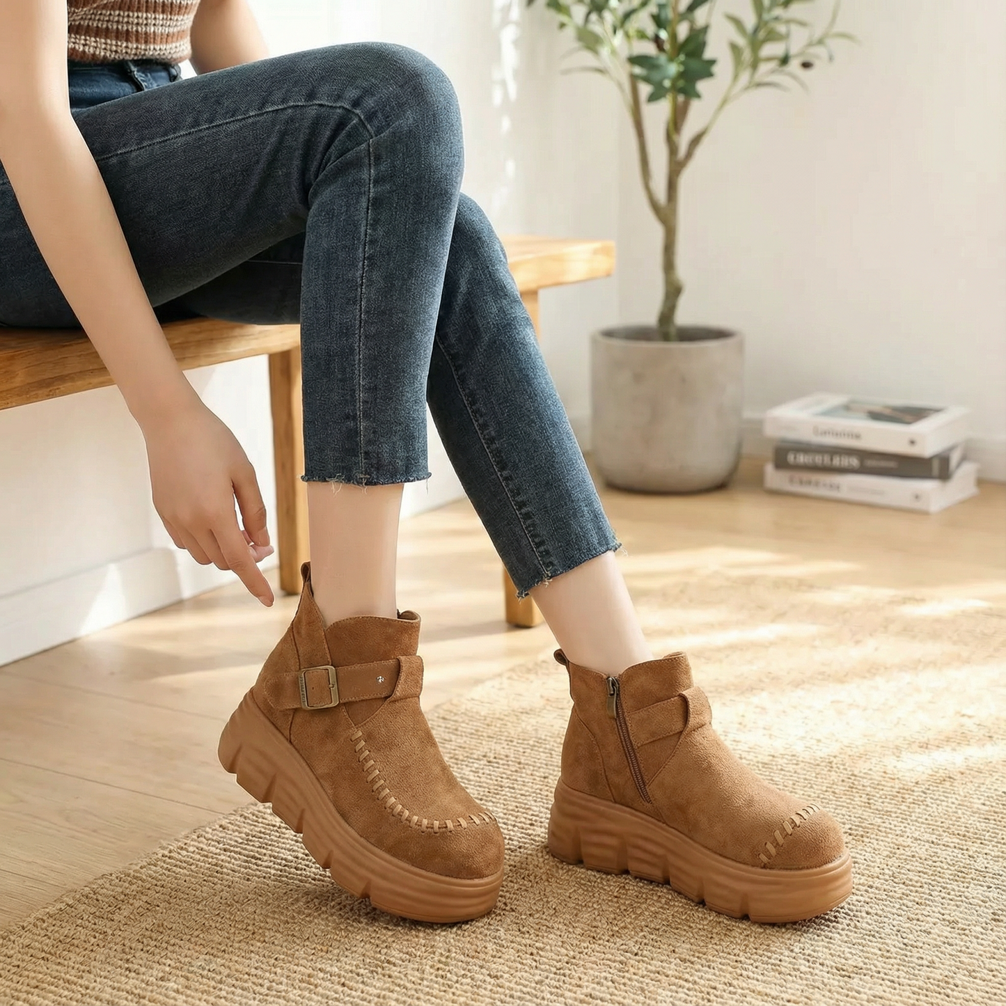 MIYORA™ - 軽量スエード厚底ブーツ（6cmヒールアップ）
