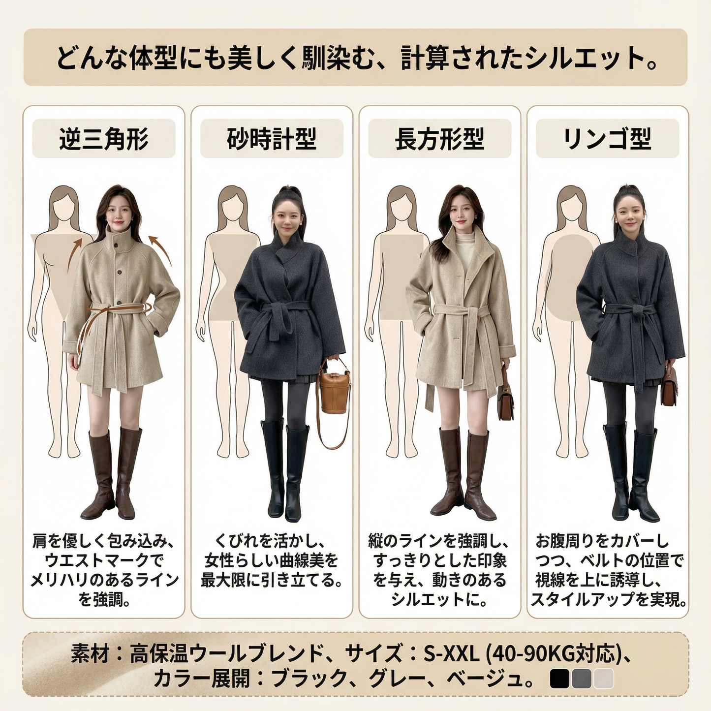 AURELINE™ – スタンドカラーコート（美しいシルエットでスタイルアップ）