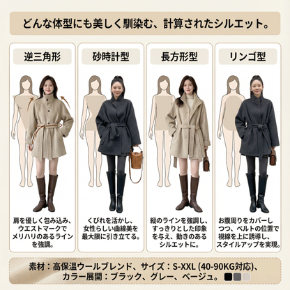 AURELINE™ – スタンドカラーコート（美しいシルエットでスタイルアップ）