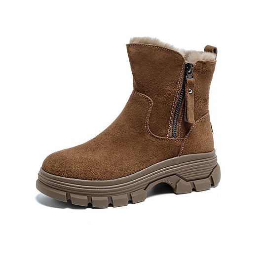 NUKURA™ – 4cm身長アップ ラビットファー スエード アンクルブーツ