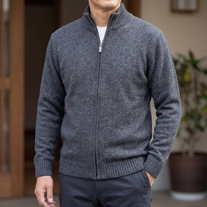 MIYORA™ - メンズ立ち襟ニット（裏起毛・リバーシブル）
