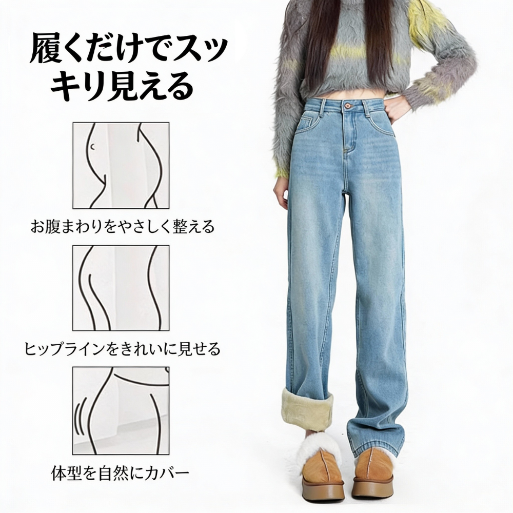 DENORA™ – 裏起毛ストレートデニムパンツ