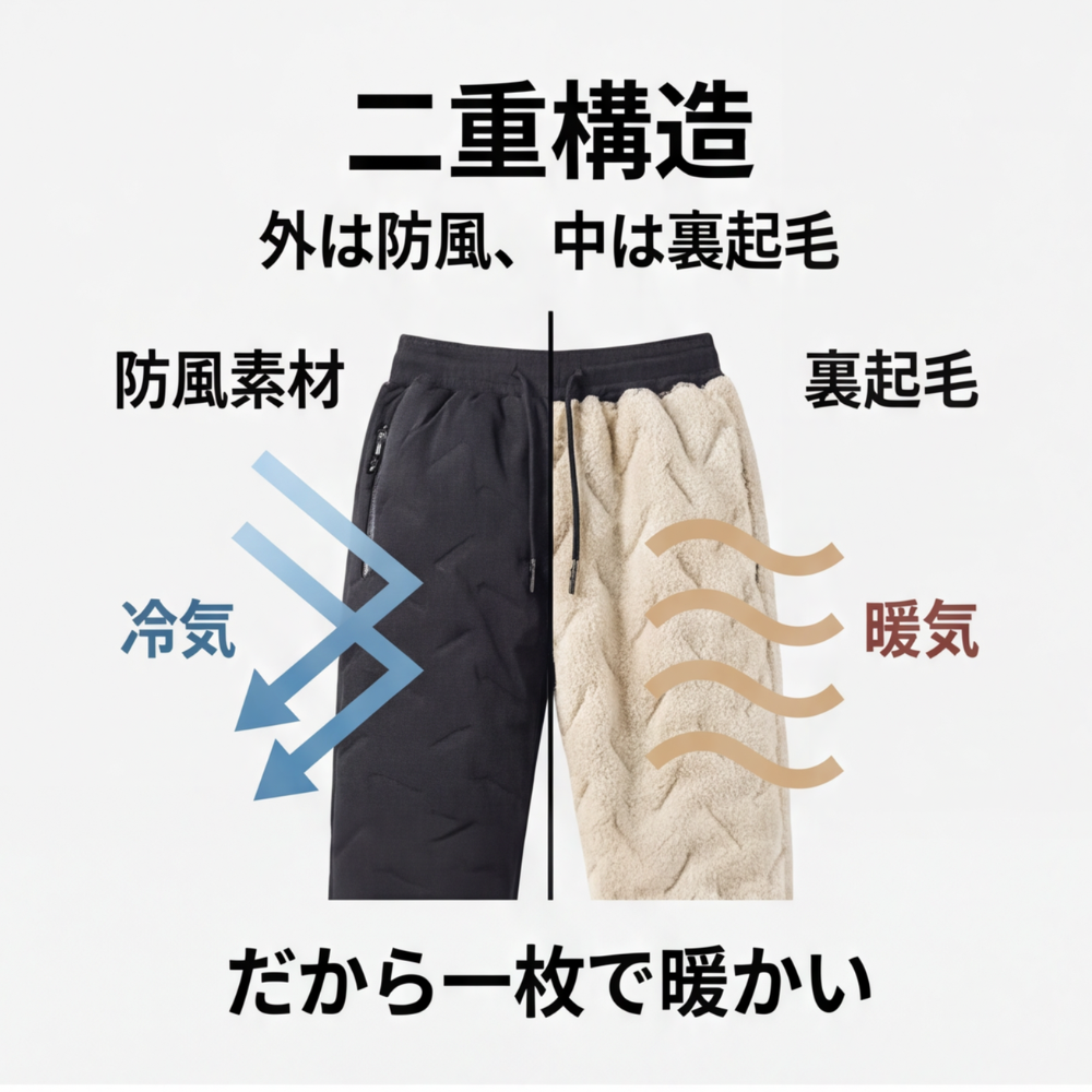 MIYORA™ 裏起毛防寒パンツ（防風タイプ）