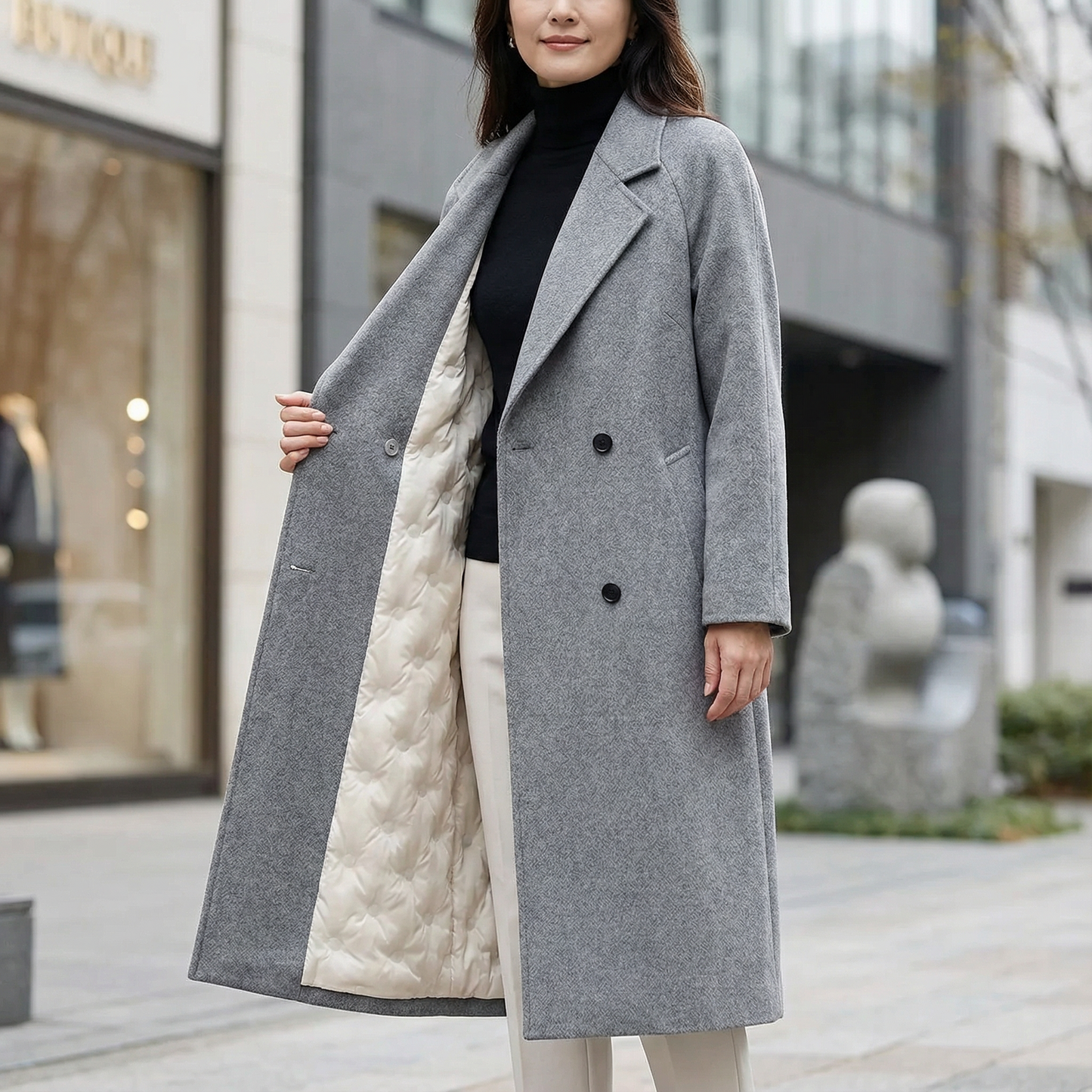 CASCARA™ – 洗練ダブルレイヤーウールコート