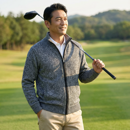 MIYORA™ - メンズ立ち襟ニット（裏起毛・リバーシブル）