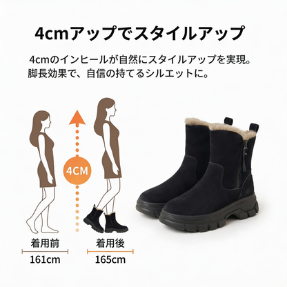NUKURA™ – 4cm身長アップ ラビットファー スエード アンクルブーツ