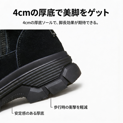 NUKURA™ – 4cm身長アップ ラビットファー スエード アンクルブーツ