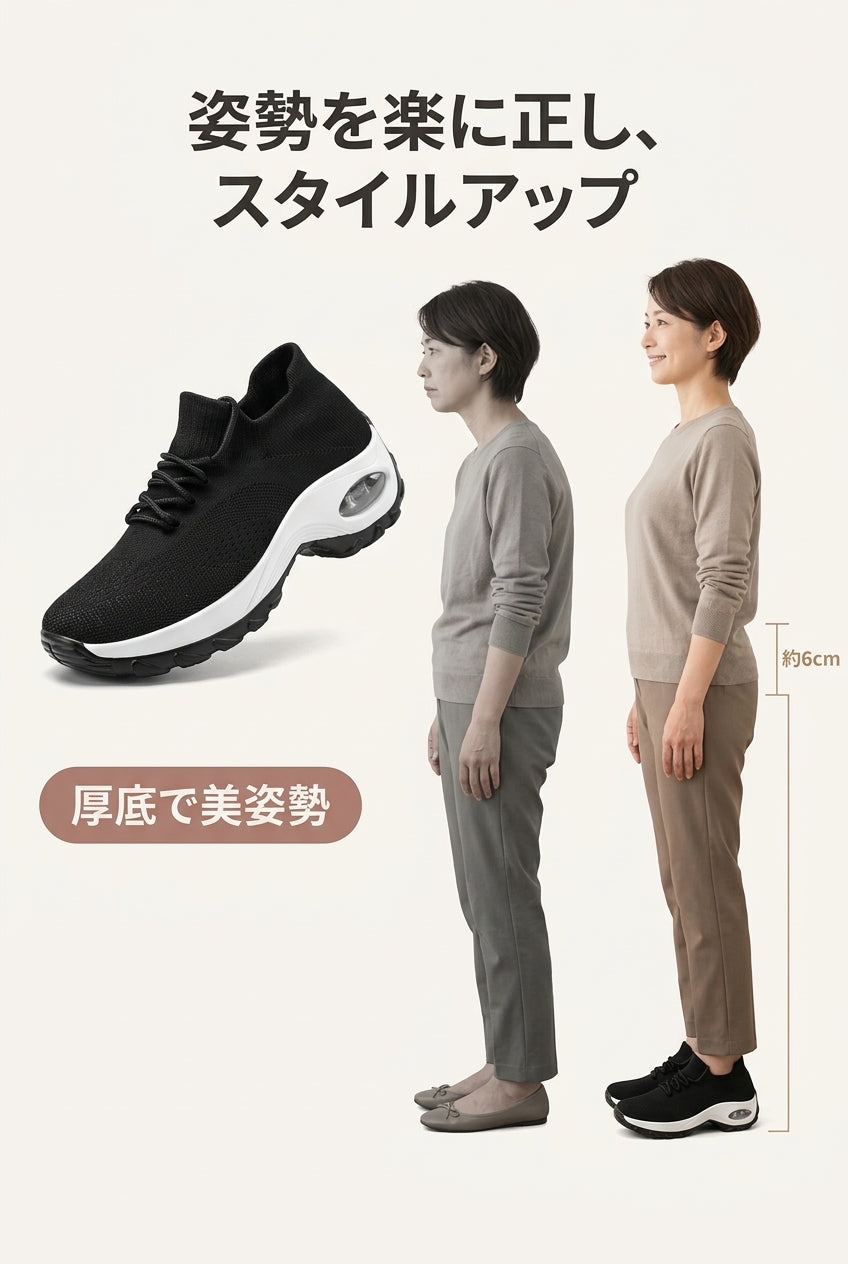 MIYORA™ 歩いても疲れにくい厚底スニーカー
