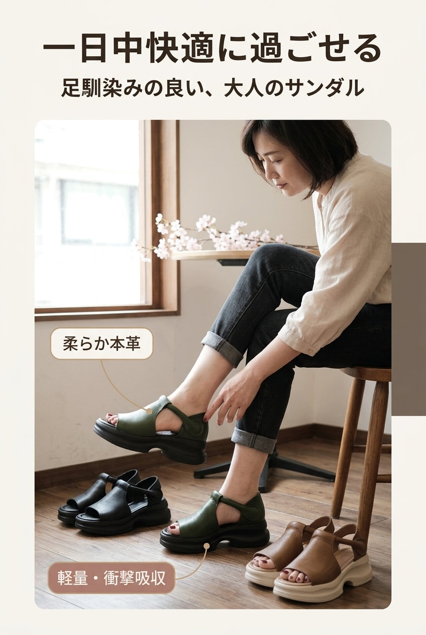 MIYORA™ 疲れにくいウェッジサンダル（幅広4E設計）