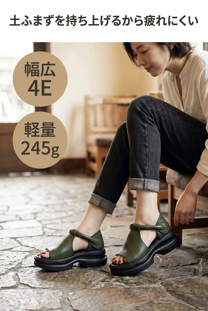 MIYORA™ 疲れにくいウェッジサンダル（幅広4E設計）