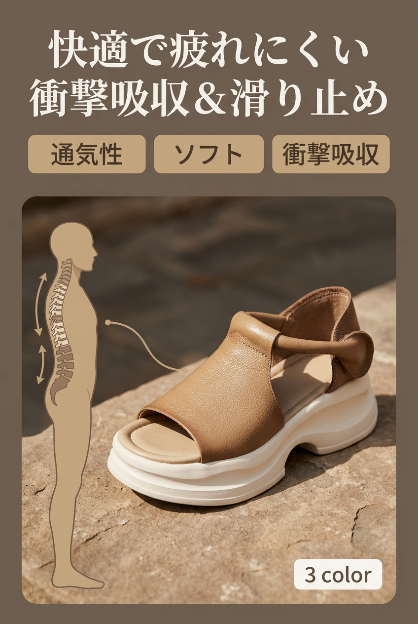 MIYORA™ 疲れにくいウェッジサンダル（幅広4E設計）