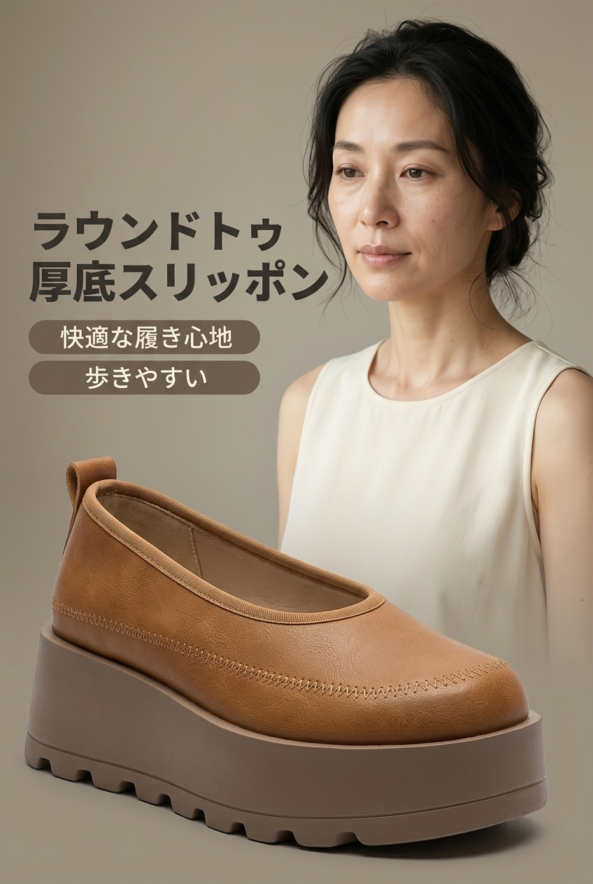 MIYORA™ さっと履けるクッション厚底スリッポン