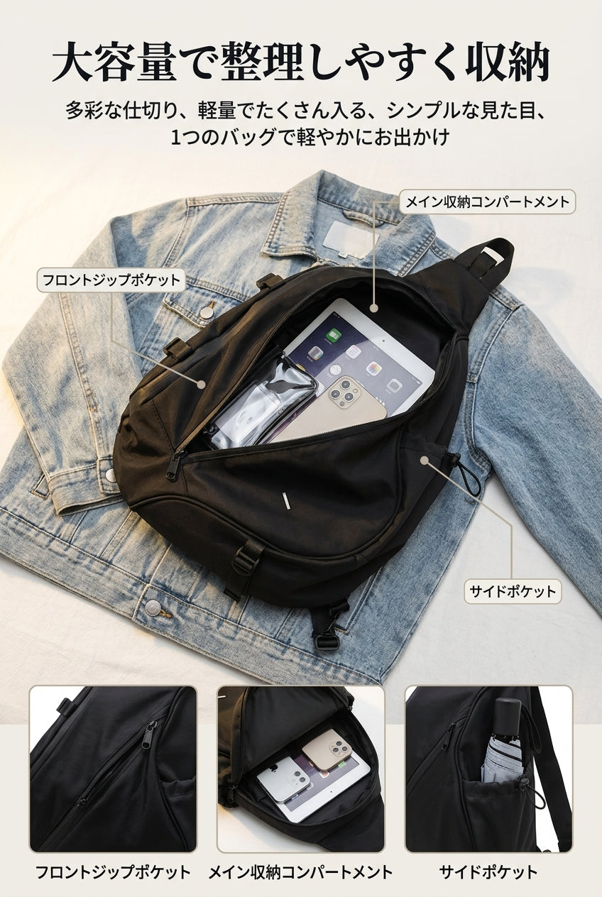 MIYORA™ 大容量ボディバッグ