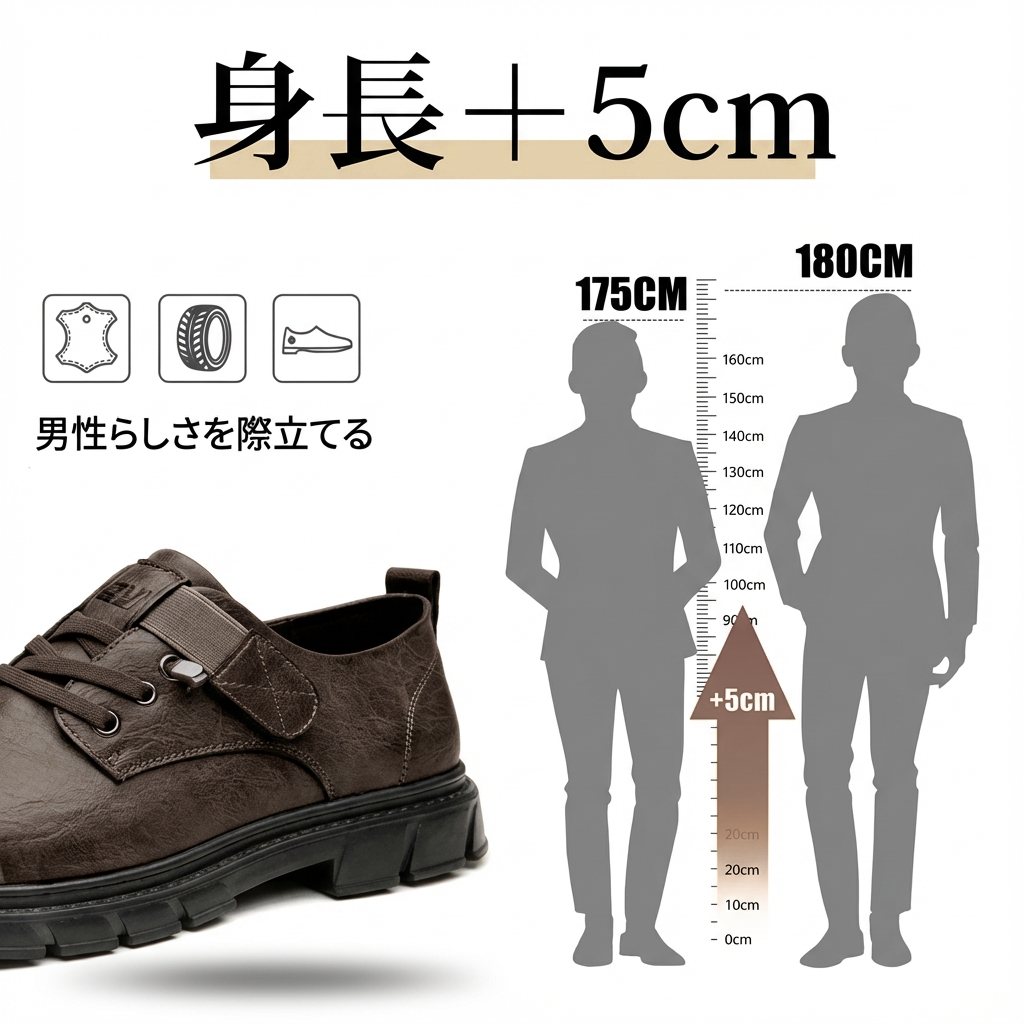 STRATTON™ – プロ仕様・身長アップPUレザーシューズ（5cmヒールアップ）